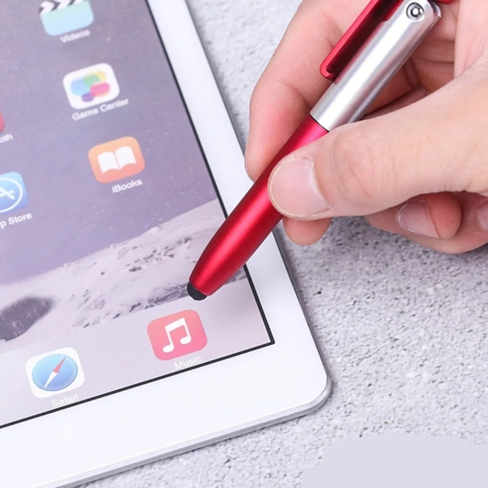 Stylo Bille 4-en-1 Pliable avec Stylet Tactile STONEGO, Lampe LED et Support pour Smartphone/Tablette