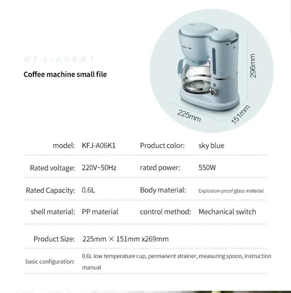 Household automatic drip coffee maker, 600ml, 220V