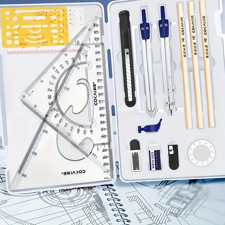 Coffret de dessin, kits de géométrie et d'ingénierie, outils de dessin et de construction, etc. 15 pièces