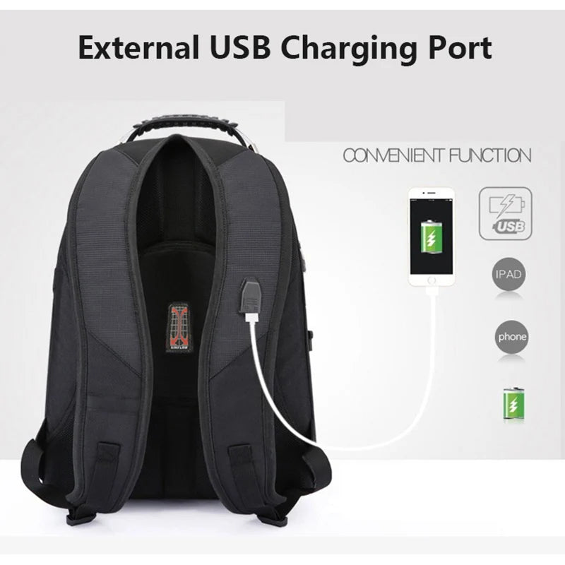 Sac à dos suisse multifonction pour ordinateur portable, sac de voyage 45L, sac à livres universitaire, port de chargement USB, 17 pouce