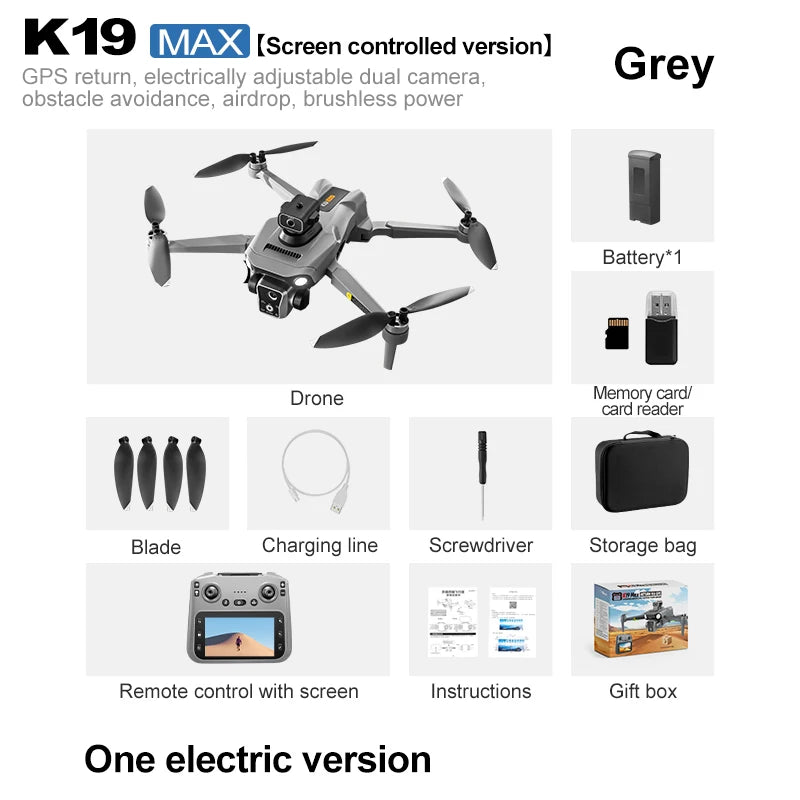 2025 K19Max GPS Retour Drone 5G – 8K HD Double Caméra, Écran Omnidirectionnel, Évitement d’Obstacles, Drone RC