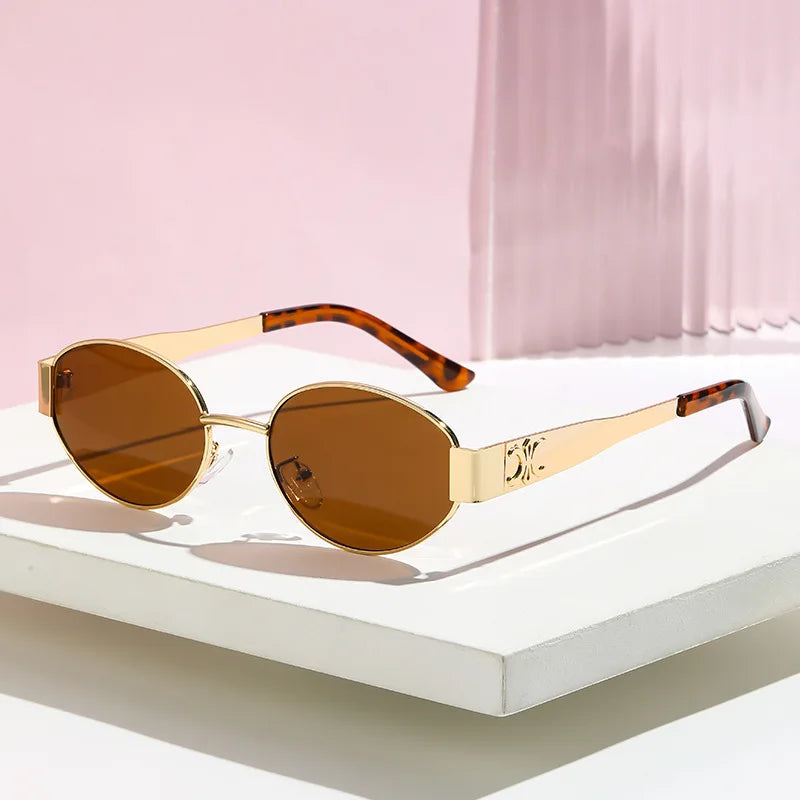 Lunettes de soleil ovales unisexes, marque de luxe en métal pour hommes et femmes, créateur de mode, nuances de lunettes, UV400