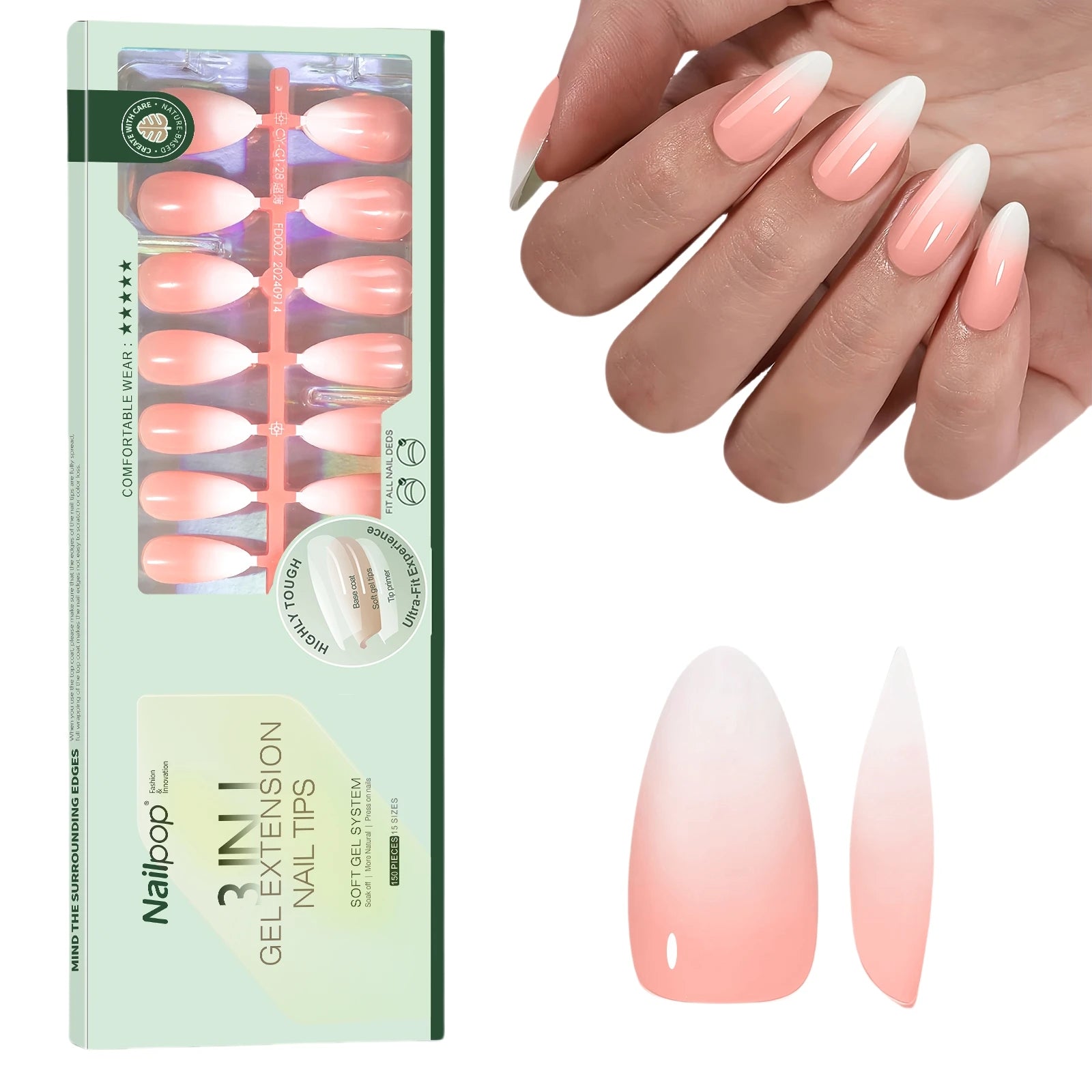 Pointes d’ongles Ombre Amande, 150 pièces