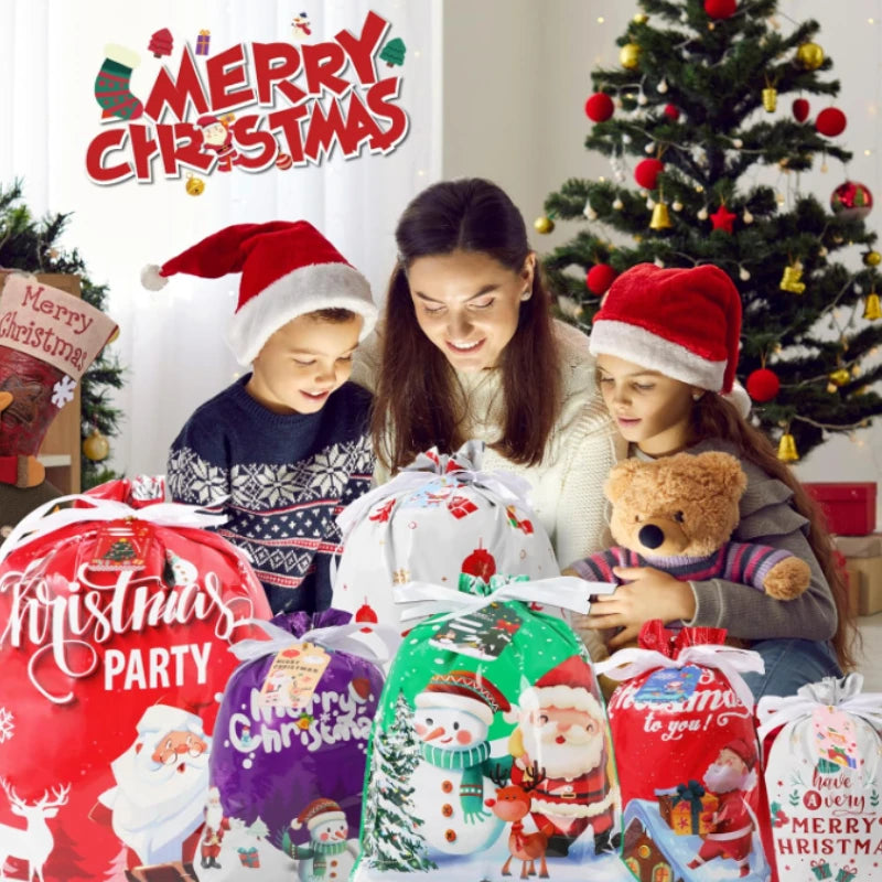 5/10 pièces emballage cadeau de noël sac à cordon joyeux noël père noël cadeaux sac Extra grande taille biscuits bonbons sacs Navidad