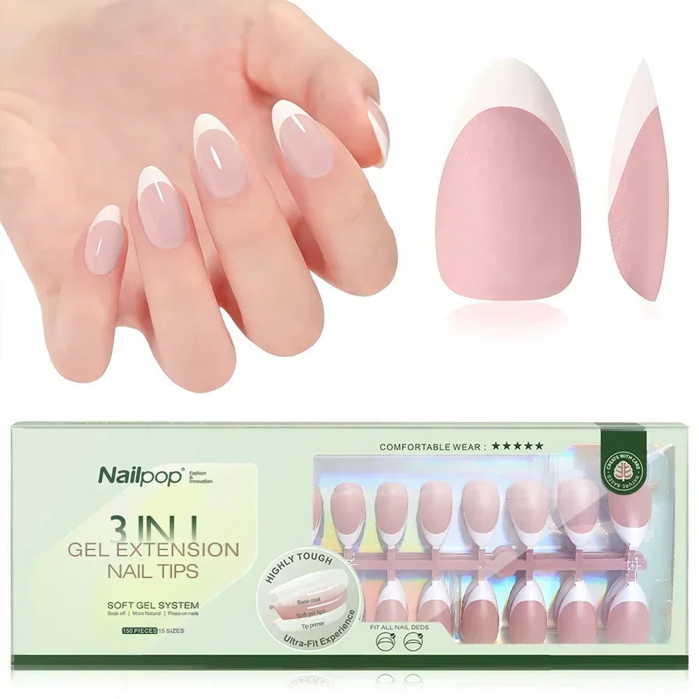 Extensions d’Ongles à Pointe Française Pré-Colorées - Nailpop 3 en 1 