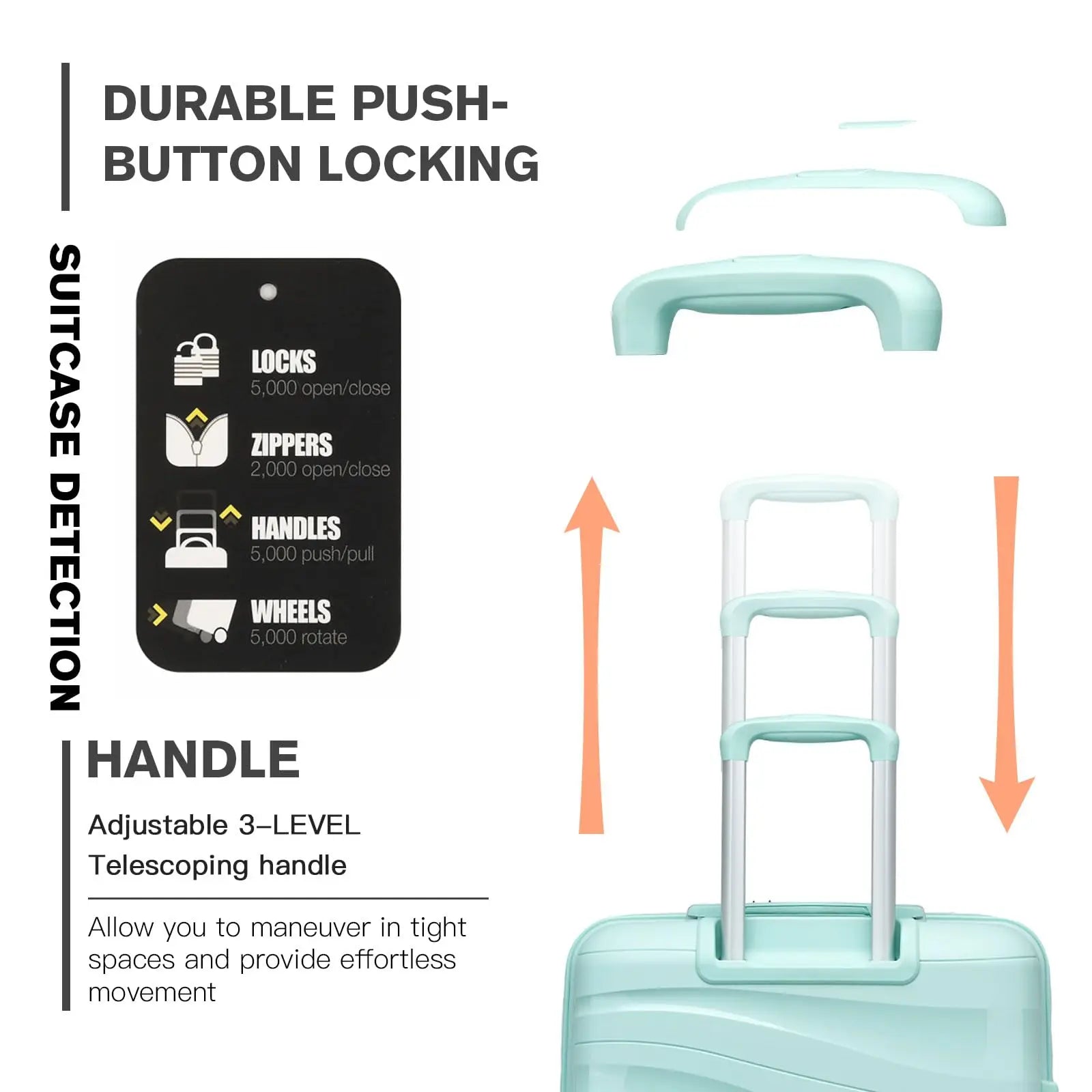 Coffret 3 pièces KONO de valises rigides en polypropylène avec serrure TSA et 4 rouleaux S/M/L