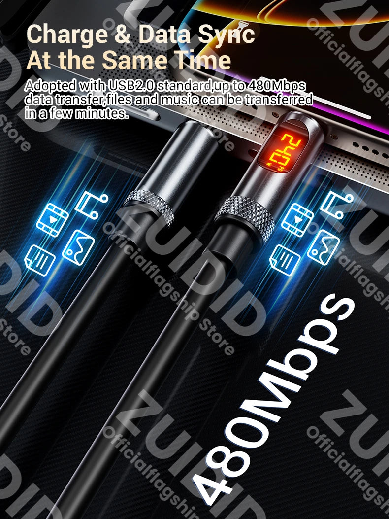 PD240W USB-C-zu-USB-C-LED-Displaykabel für iPhone 15/16 Pro, 5A Schnellladekabel Typ-C für MacBook Pro, Xiaomi, Samsung, 2 m