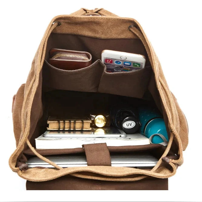 Sac à dos rétro en toile, sac à dos d'ordinateur robuste et durable, cartable pour lycéens, collèges, étudiants