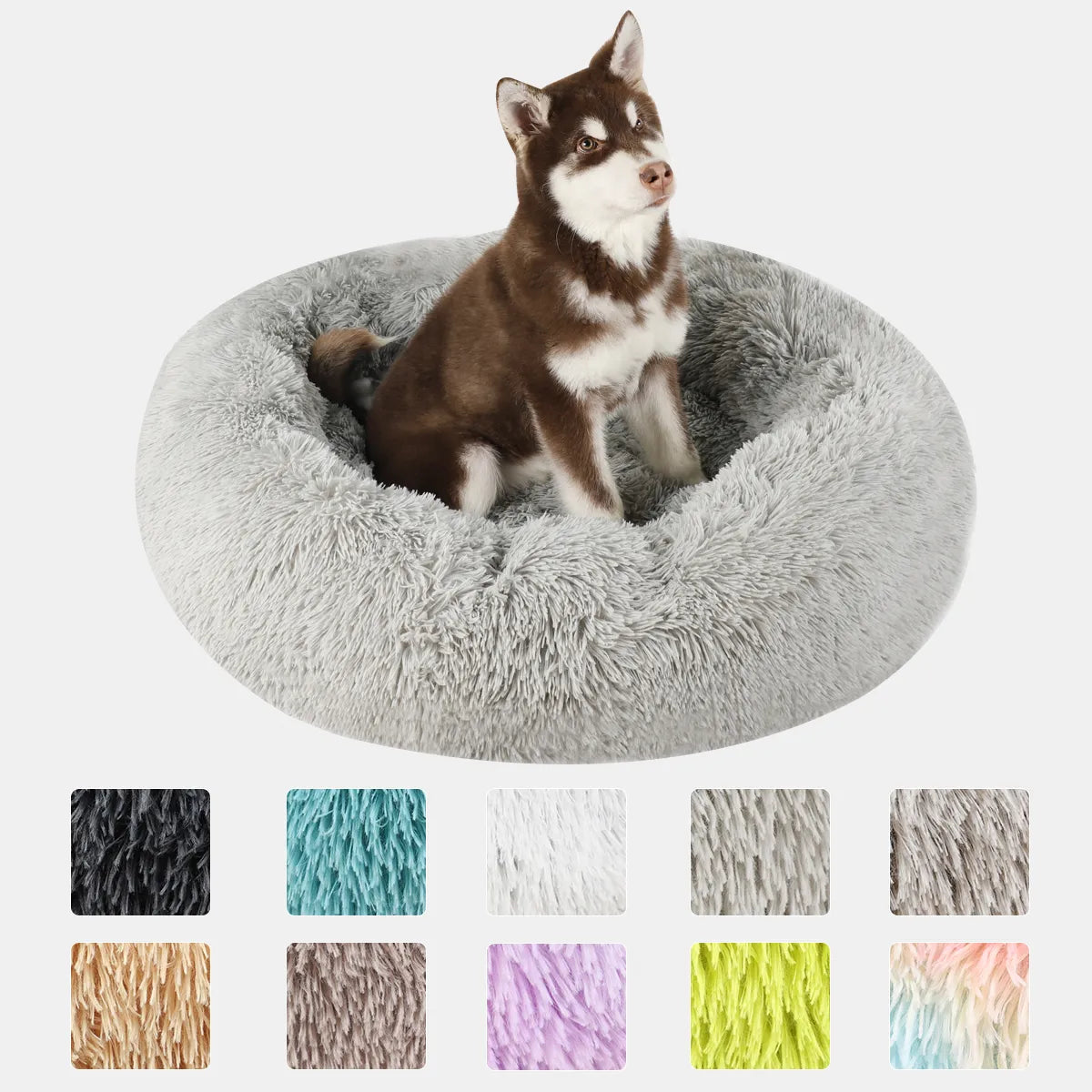 Lit Rond en Peluche Lavable pour Chien et Chat, Niche Moelleuse, Accessoires Moyens, Produits pour Animaux de Compagnie