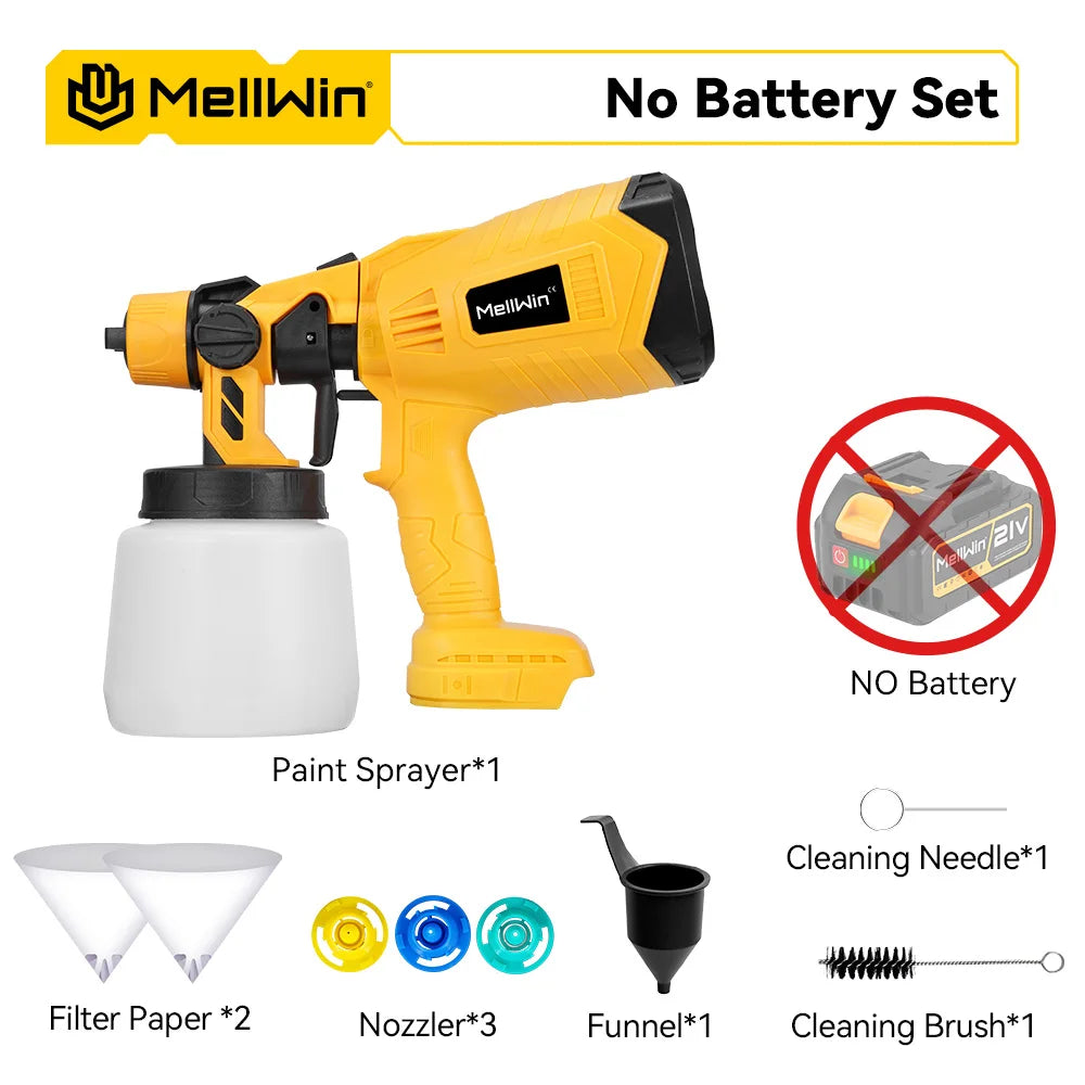 MELLWIN 1000ML pistolet de pulvérisation électrique Portable sans fil pulvérisateur de peinture HVLP meubles de voiture pulvérisateur domestique pour Makita 18VBattery broche