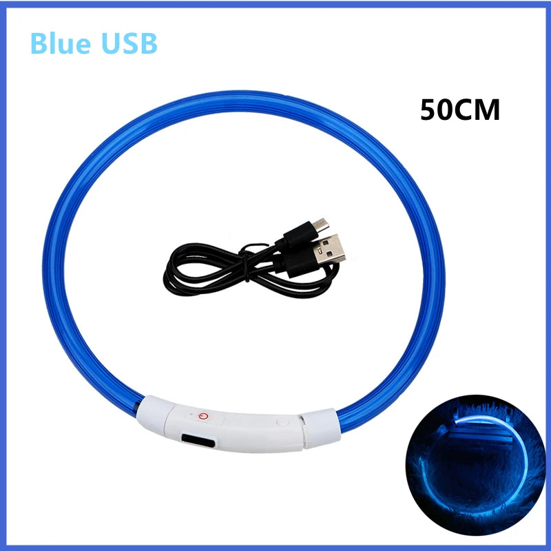 Collier lumineux Rechargeable USB pour chien, réglable, Led, brille, pour grands et petits chiens, chat, veilleuse, sécurité des animaux de compagnie