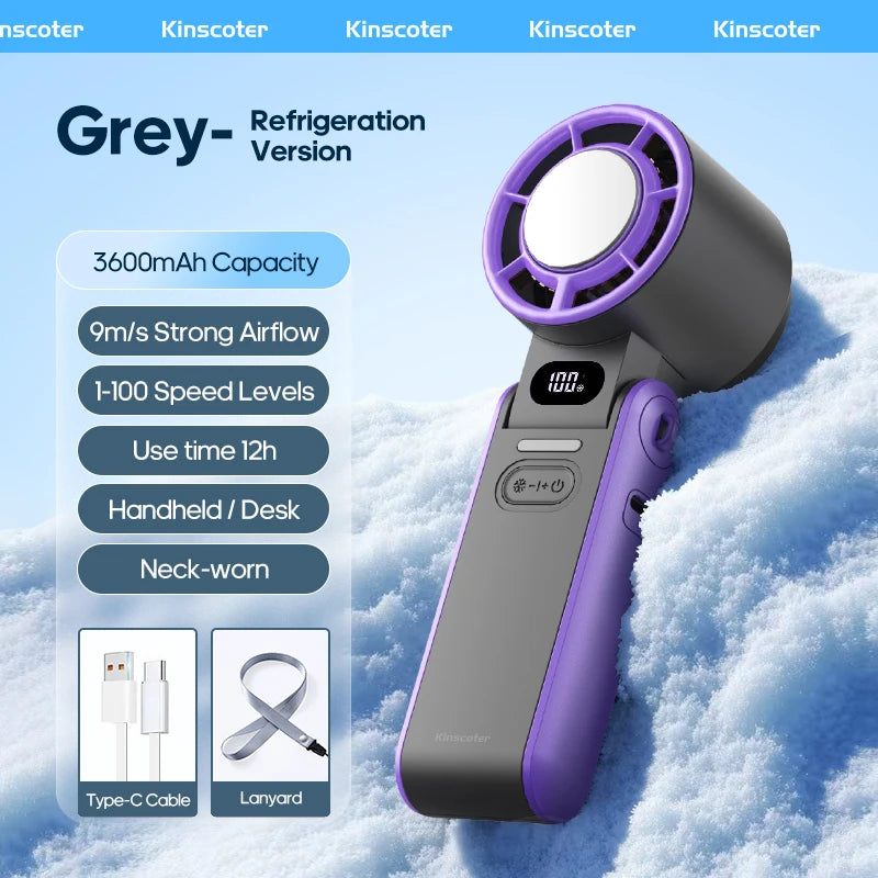 Mini ventilateur portable pliable d'extérieur KINSCOTER, rechargeable, 3600 mAh, contrôle libre sur 100 niveaux, turbo haute vitesse