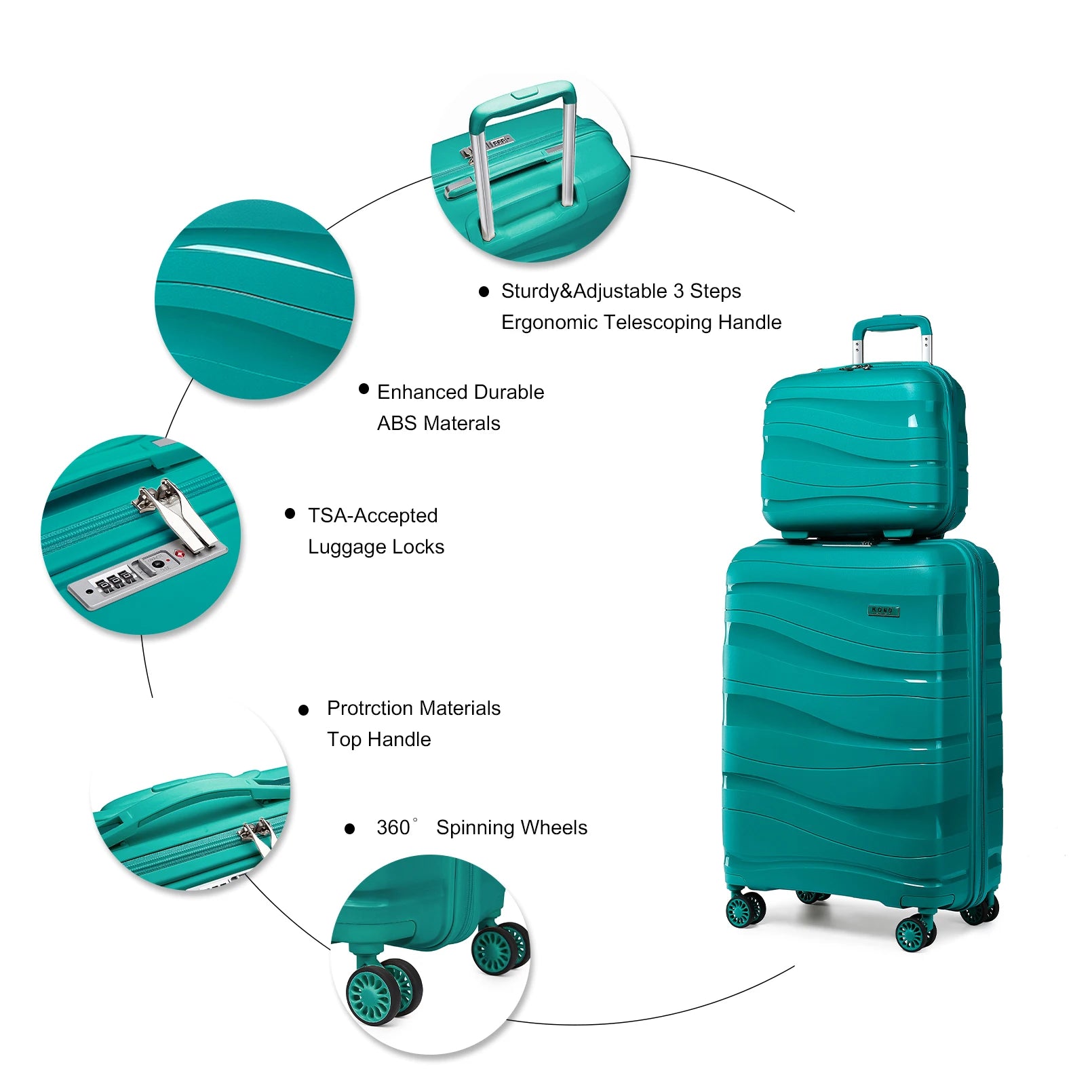 Valise rigide à roulettes légère en polypropylène avec serrure TSA KONO – M, L, XL, ensembles 2, 3 ou 4 pièces