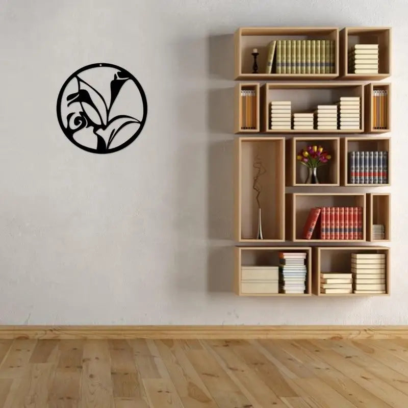 Décoration murale en métal arbre de vie, applique murale en fer, croquis de lys creux, décoration pour salon et chambre à coucher