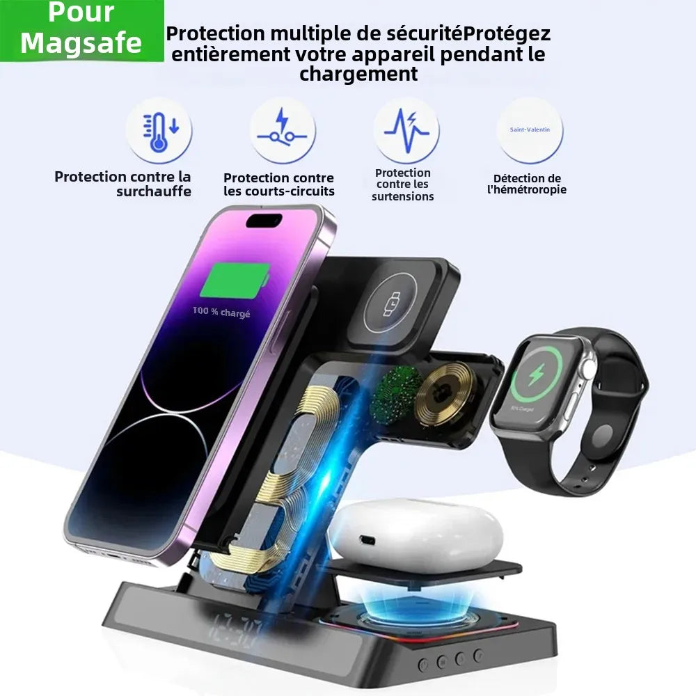 Support de chargeur sans fil pliable 4 en 1, pour IPhone 15 14 13 12 pour Apple Watch 9 8 Airpods Pro iWatch, Station de charge rapide