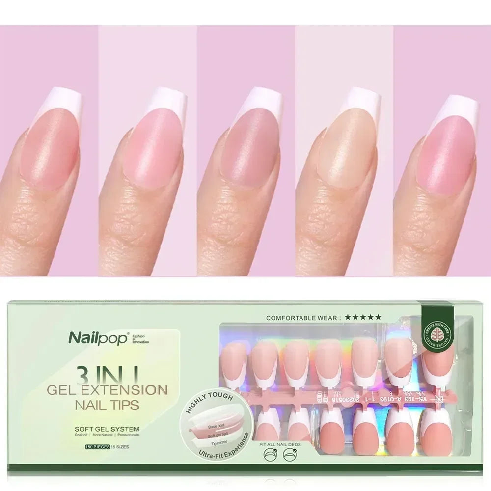 Extensions d’Ongles à Pointe Française Pré-Colorées - Nailpop 3 en 1 