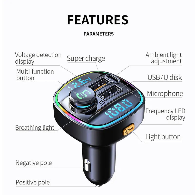 Adaptateur, Transmetteur FM Bluetooth 5.0, mains libres, modulateur d'autoradio, lecteur MP3 avec port USB 22.5W, adaptateur à Charge Super rapide pour voiture