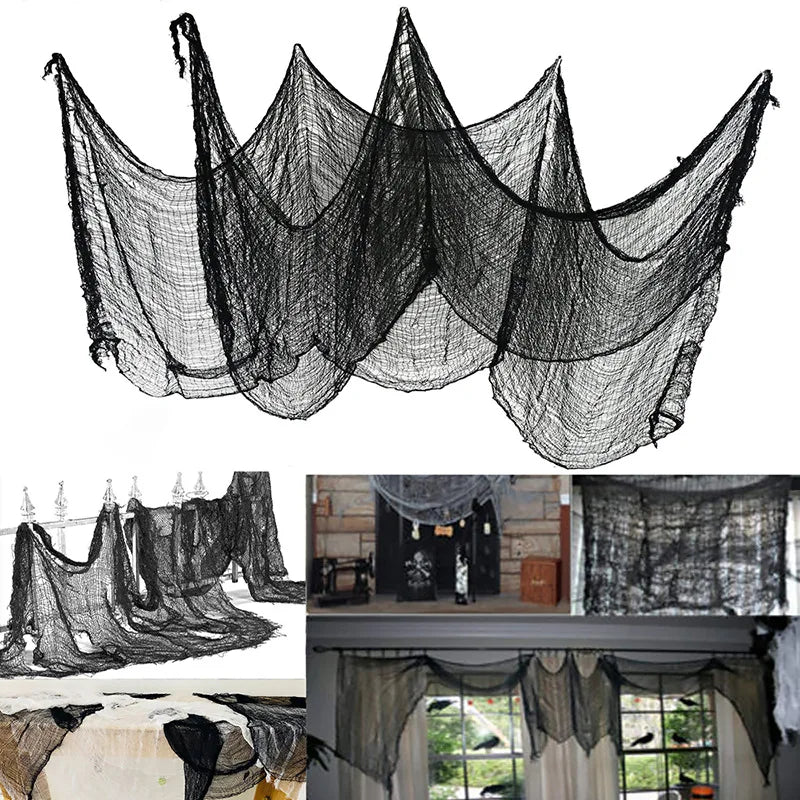 Tissu Noir Effrayant Halloween – Décoration Maison Hantée, Extérieur 76x200 cm