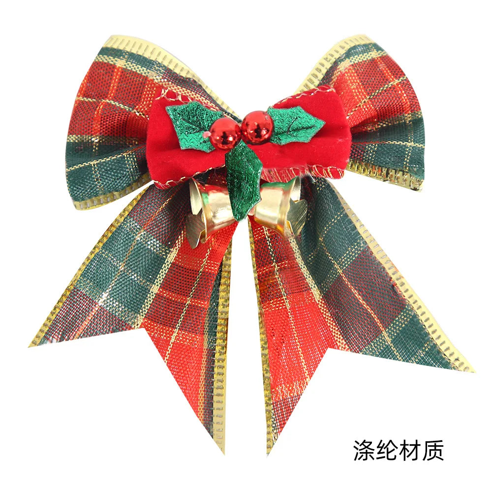 Noeud de ruban de lin vintage, décorations d'arbre de Noël, nœuds de cloche, décoration de boîte cadeau de fête à la maison, paquet de 4 pièces