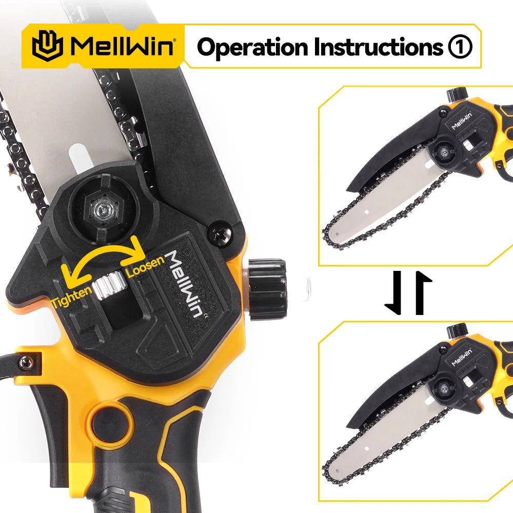 Poteau télescopique sans balais MELLWIN – Tronçonneuse électrique et ciseaux de taille pour branches hautes, compatible Makita 18 V / 21 V