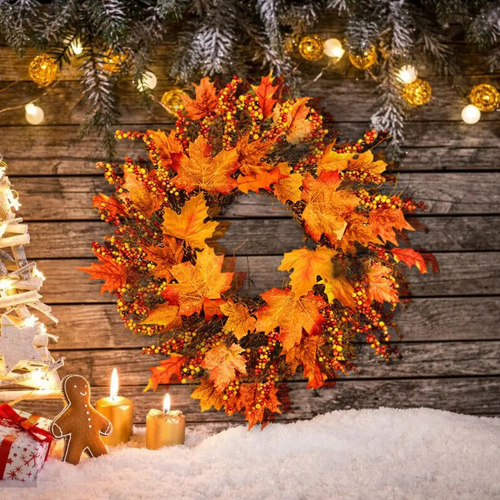 Couronne de fleurs d'Automne pour porte, 45cm, couronne de fleurs d'automne Décorative d'Halloween, Érable