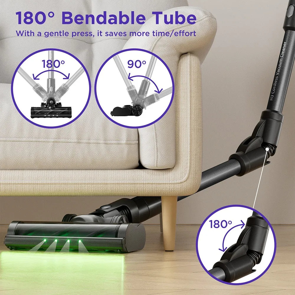 Aspirateur sans fil H3 Yanhama, aspiration 38kPa/550W, autonomie de maximale 60min, poignée à rotation 180°, lumière LED verte