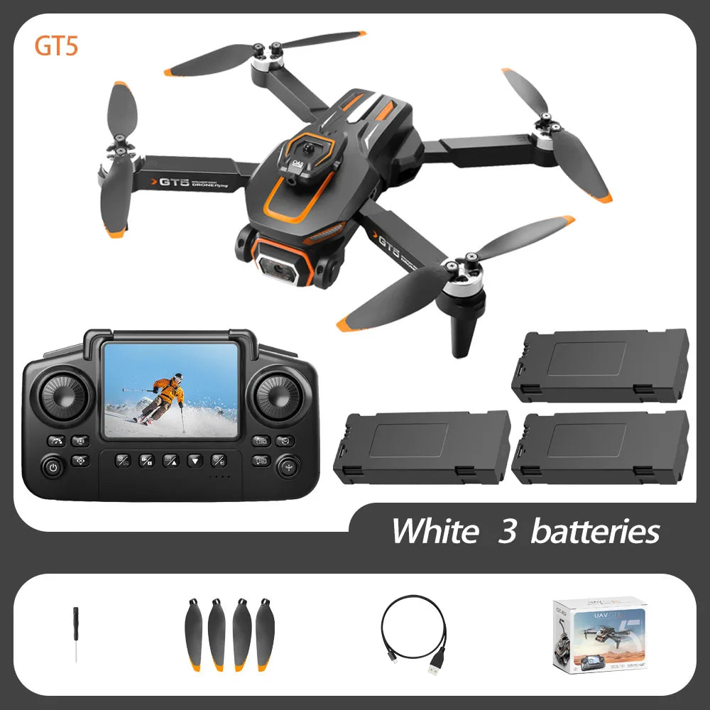 Drone 2025 GT5 4K HD – Caméra à distance avec écran 5G WIFI, Quadrirotor pliable sans balais, Évitement d’obstacles, RC Jouet Cadeau pour Enfant