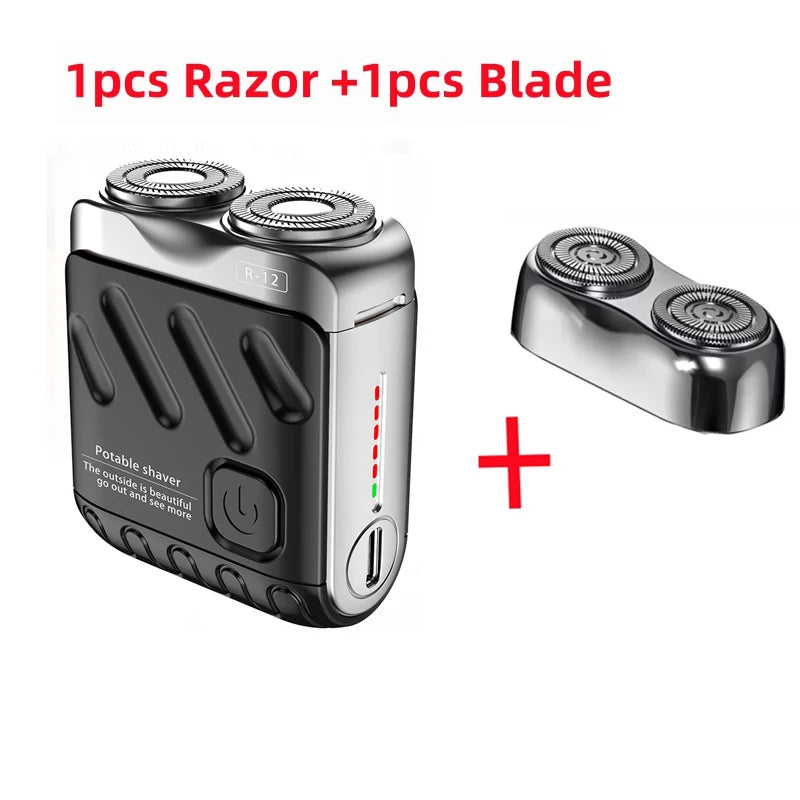 Mini rasoir électrique pour hommes – double tête rotative, étanche, rechargeable Type-C, portable, pour voyage, cheveux et barbe