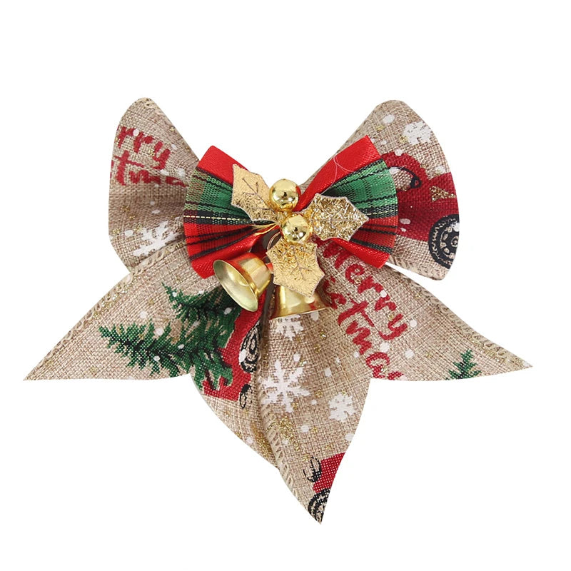 Mini nœud décoratif pour sapin de noël, 5 pièces/paquet, ruban décoratif pour nouvel an, fête de noël, maison, pendentifs en forme de cloche