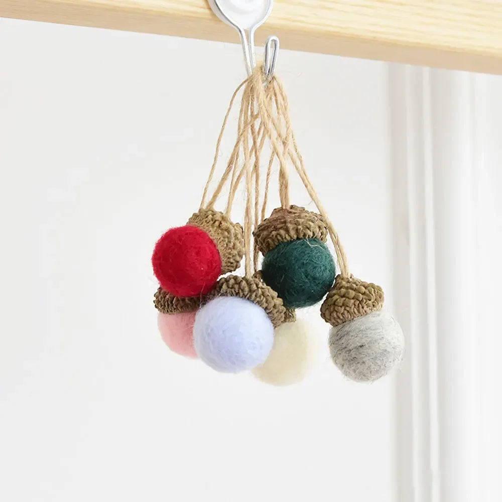 Ornement d'arbre de Noël en feutre de laine, boule de tour, cône enrichi, ficelle de gland, décoration d'intérieur, 6 pièces