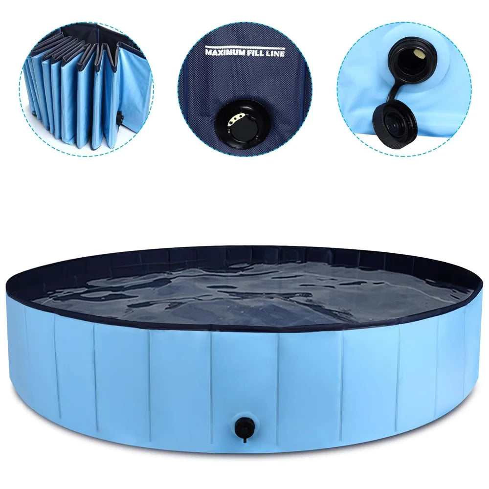 Piscine pliable pour animaux de compagnie, 160 x 30 cm, 120 x 30 cm, 80 x 20 cm, portable, avec valve de vidange, pour l'extérieur