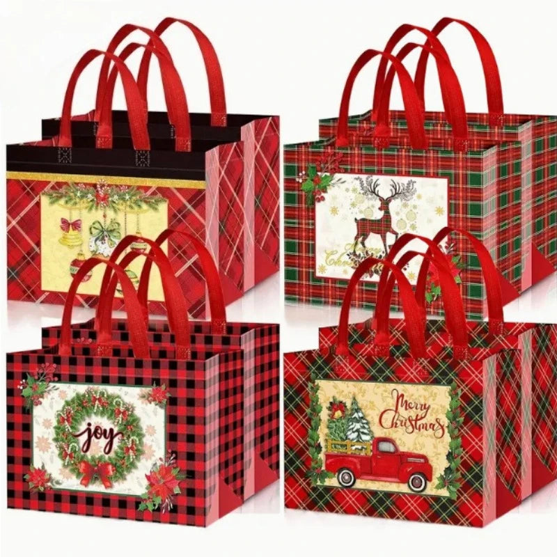 Sacs cadeaux de Noël non tissés avec poignées 4 ou 8 pièces