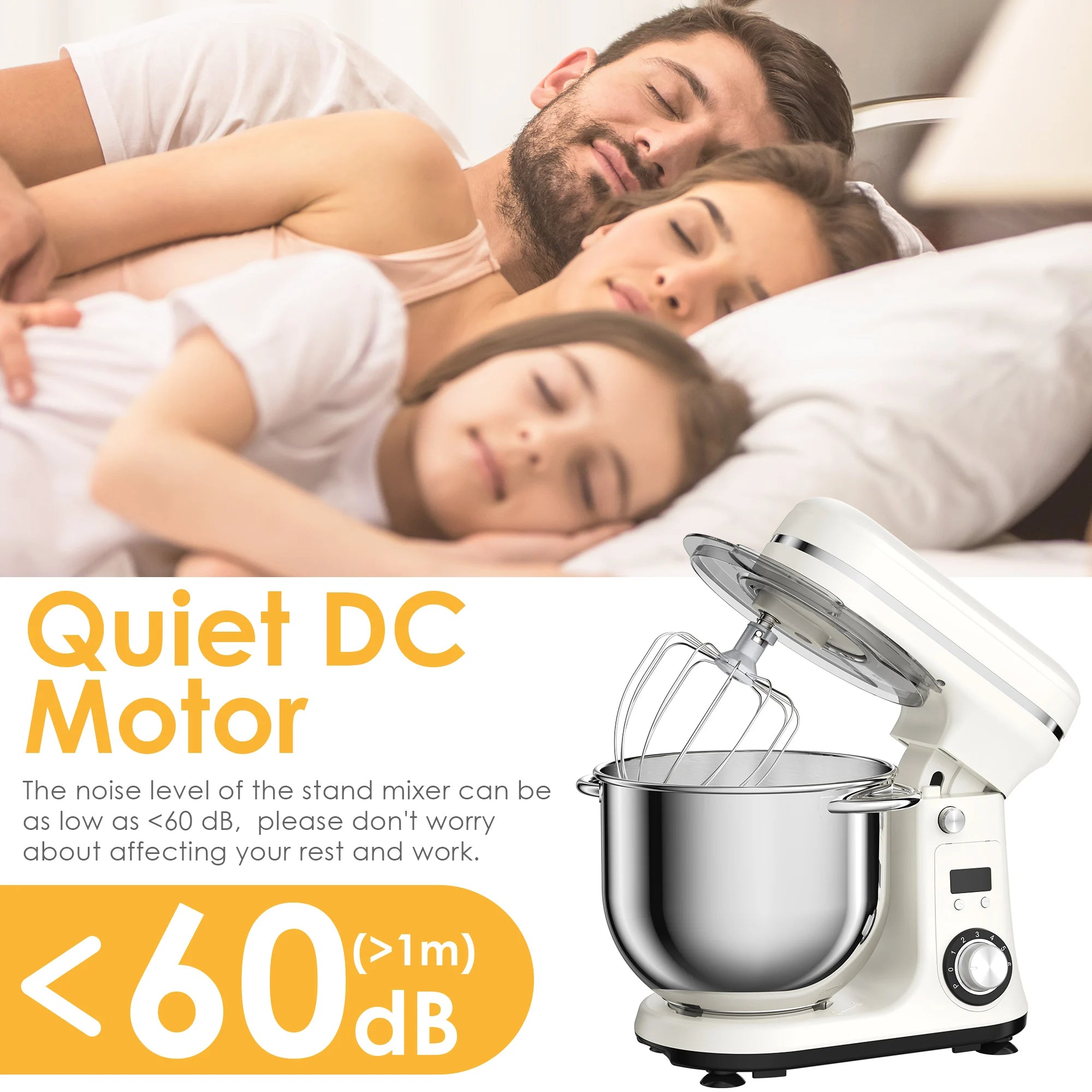 Robot de cuisine électrique BioloMix, 6L sur socle mélangeur 1200W moteur silencieux bol en acier inoxydable 6 vitesses, Crochet à pétrir, Batteur plat, bol mélangeur, Fouet filaire