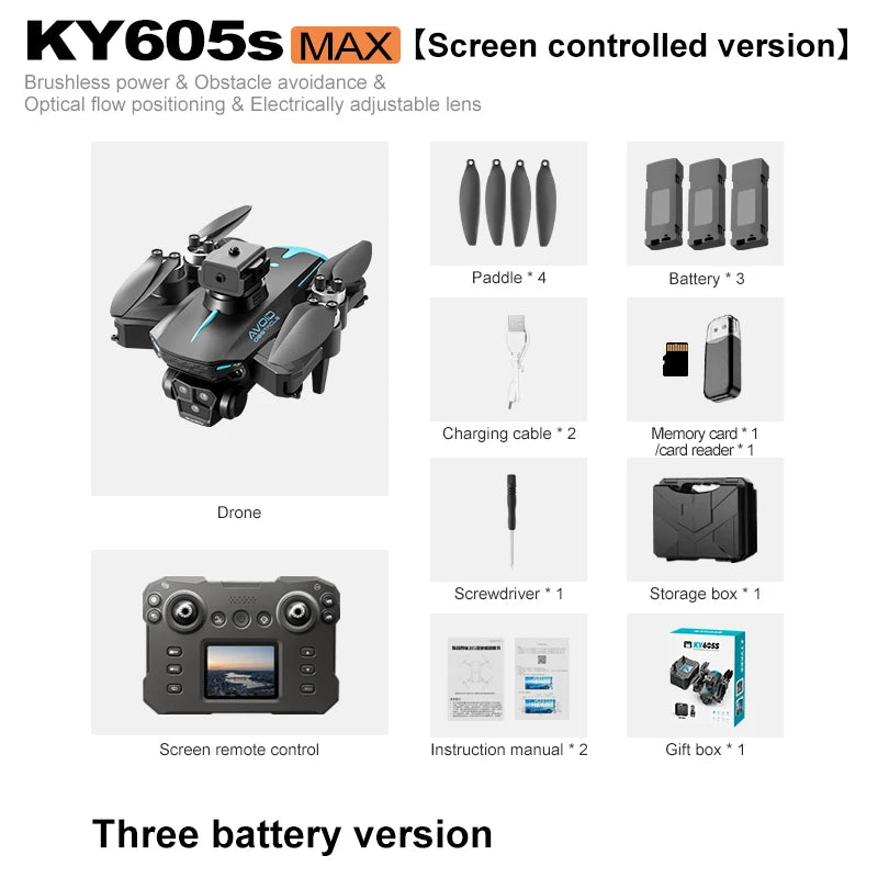Drone Hospcreen K12Max 4K HD, 3 Caméras, Moteur Brushless, Évitement d’Obstacles, Quadricoptère Pliable RC, Jouet Télécommandé 2024