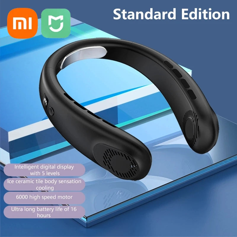 Ventilateur de cou sans pales XIAOMI 2025, 5 vitesses réglables, affichage numérique, USB rechargeable