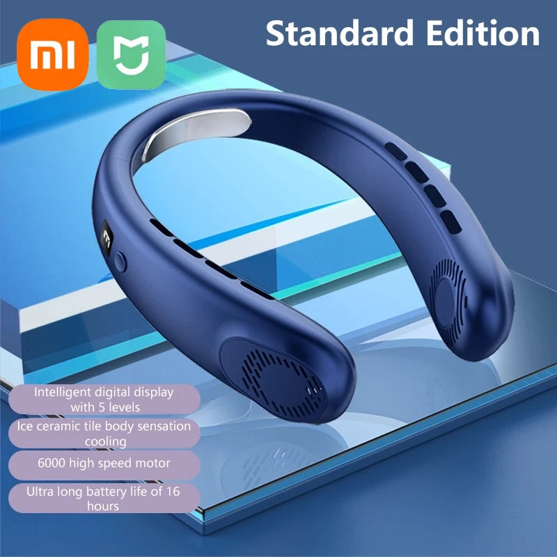 Ventilateur de cou sans pales XIAOMI 2025, 5 vitesses réglables, affichage numérique, USB rechargeable