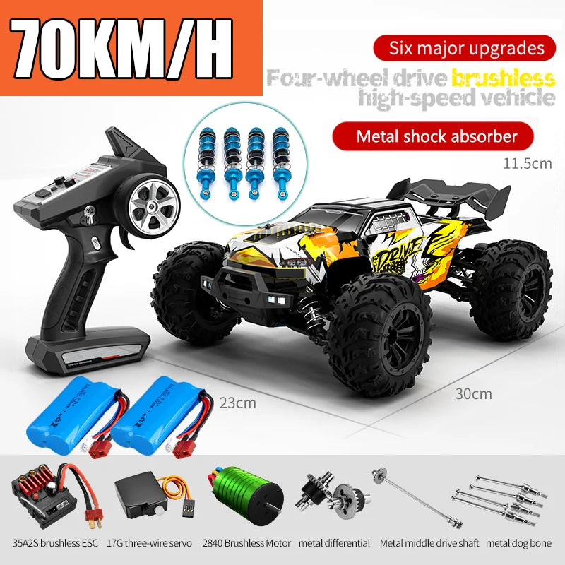 Monster Truck-Voiture tout-terrain télécommandée pour garçons, voiture 4x4, haute vitesse, 75km par heure, lumière de sauna LED, sans balais, versi1/16, RC, jouets, cadeau