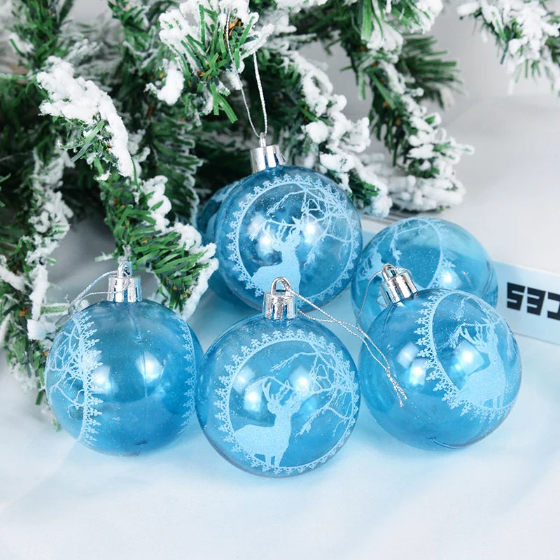 Weihnachtskugeln, blauer transparenter Christbaumschmuck, Weihnachtskugel aus Kunststoff, Dekoration, 6 Stück, 6 cm