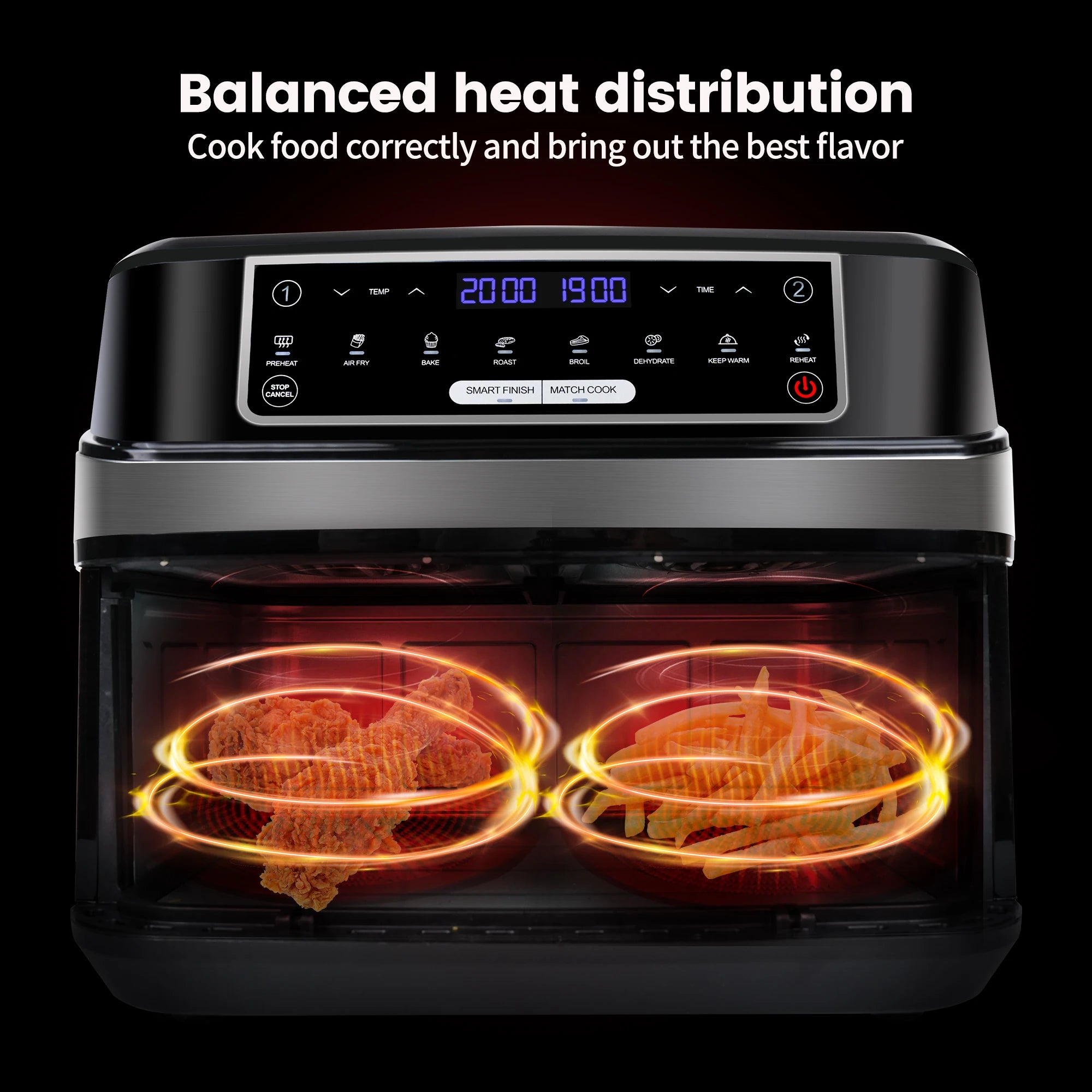Air Fryer, Friteuse à air chaud double chambre 9 litres XXL avec 2 tiroirs indépendants de 4,5 L, 8 programmes automatiques et écran tactile LED
