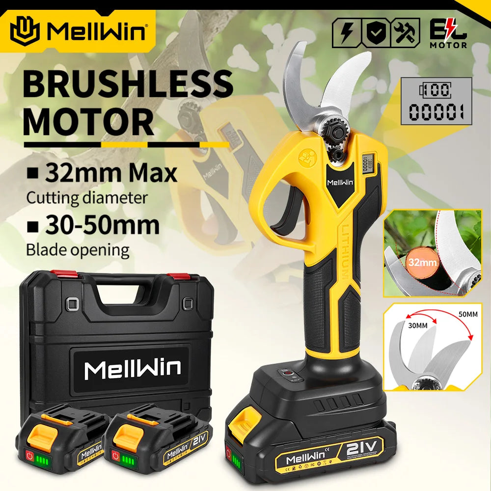 MELLWIN – ciseaux électriques sans balais de 32mm, ciseaux de taille sans fil pour bonsaï de fruits, outil de jardin pour Makita, broche de batterie 18V