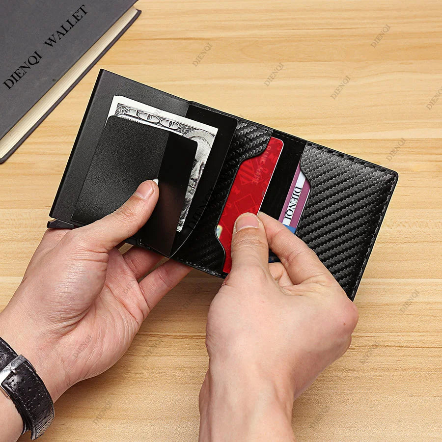 Portefeuille en aluminium fin en fibre de carbone pour homme, porte-cartes, portefeuille RFID, pop-up automatique, étui pour cartes bancaires