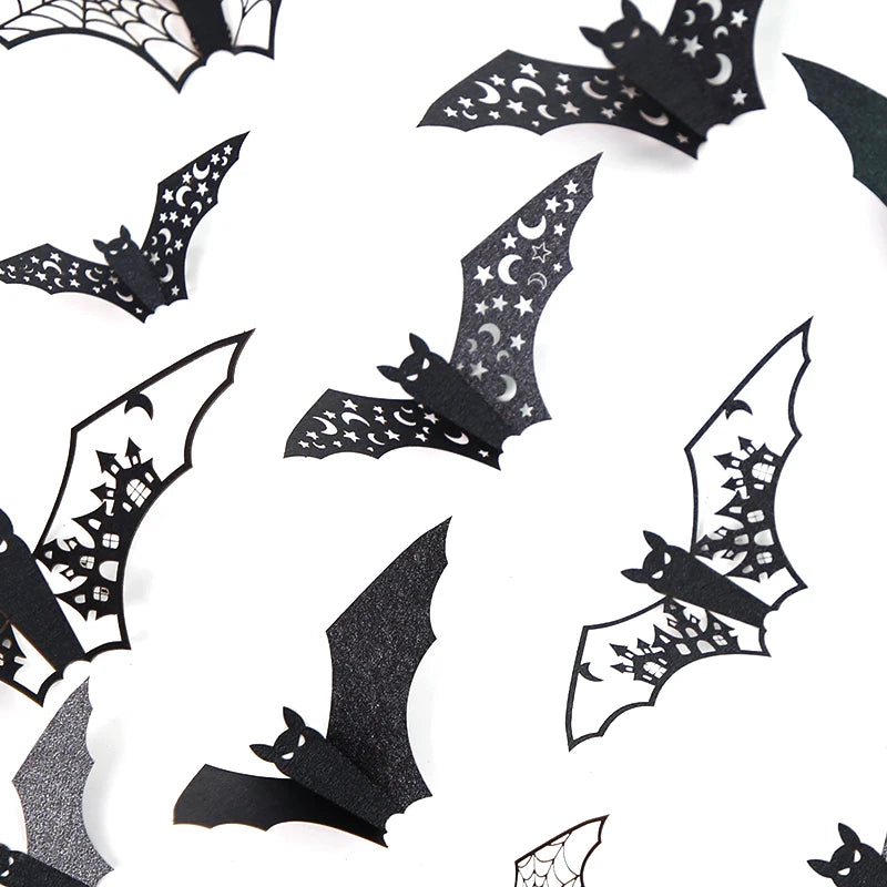 Mini Autocollants Muraux 3D – Chauves-Souris Noires Creuses – Décoration Halloween