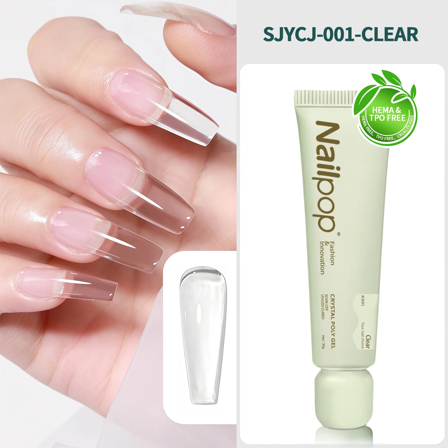Gel Poly Cristal 6 Couleurs – Gel Constructeur TPO & HEMA-FREE pour Extensions d’Ongles, 30ml
