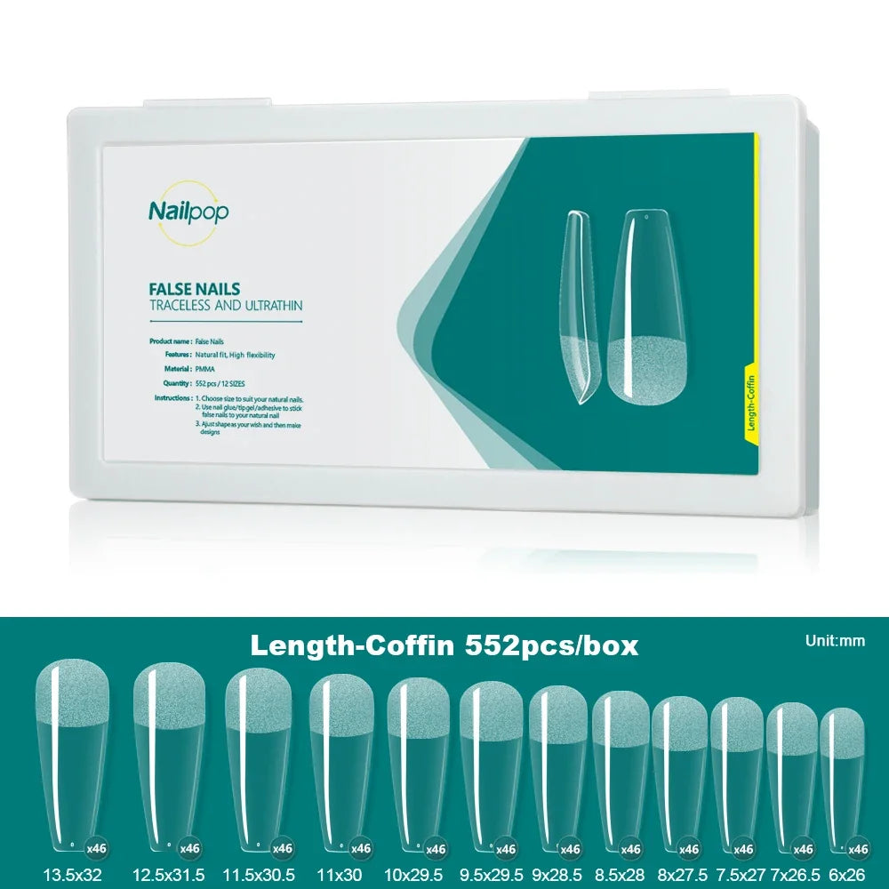 Faux Ongles PRO 552 pcs Long/Moyen/Court