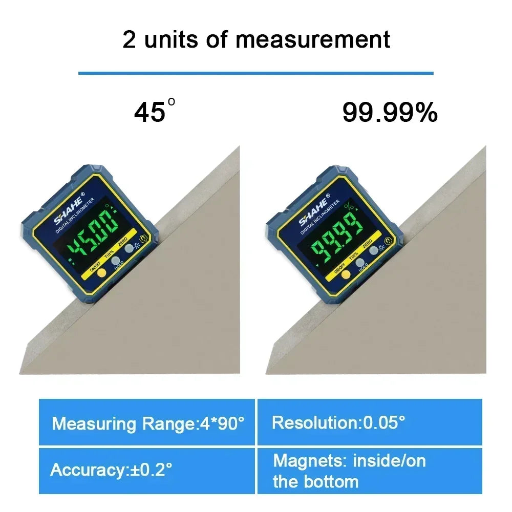 Niveau/Rapporteur d'angle numérique SHAHE 5315-90C – compact avec écran LCD et aimants intégrés
