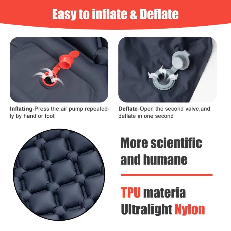 Matelas gonflable, Couchage Pad Avec Oreillers Ultra Léger, Air Mat Intégré Gonfleur Pompe Randonnée, Camping en plein air