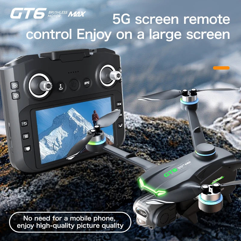 Drone GT6 Max – Drone GPS Pliable 6K HD, Double Caméra, Écran, FPV, Évitement d’Obstacles, Jouet RC pour Enfants et Adultes