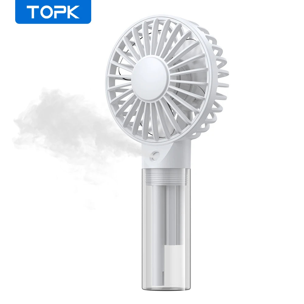 Mini ventilateur portable TOPK avec brumisateur d'eau, capacité de 2000 mAh et fonction d'humidification pour l'été, ventilateur électrique personnel, ventilateurs USB