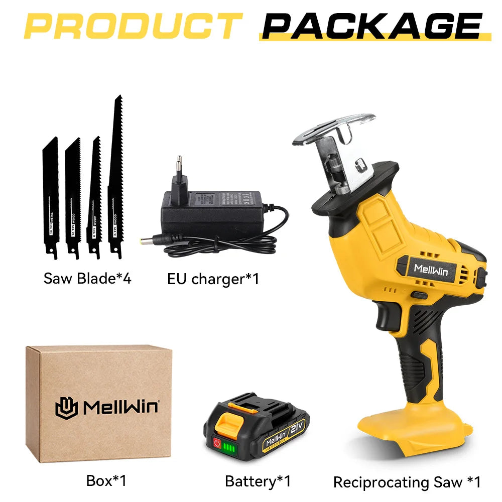 Scie Alternative Électrique Sans Fil MELLWIN – Coupe Bois, Métal et PVC, Compatible Batterie Makita 18V