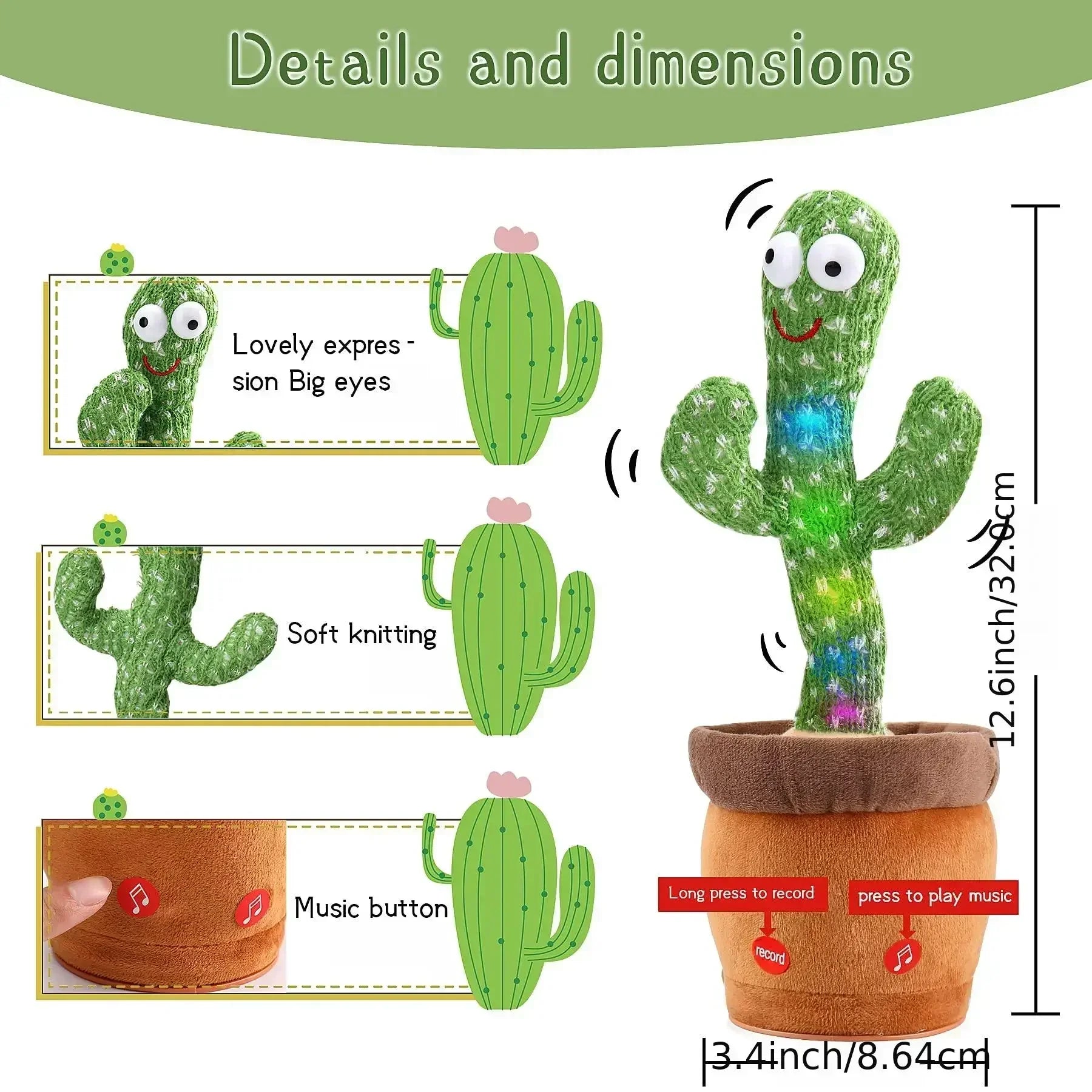 Jouets Cactus pour bébés garçons et filles, chantant, imitant, statique, répétant ce que vous dites